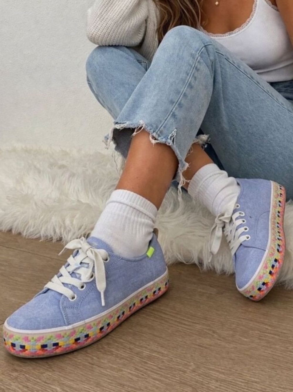 Keds Women 6 Blue Aztec Geo Embroidered Triple Kick Canvas Platform Sneakers - Picture 1 of 13